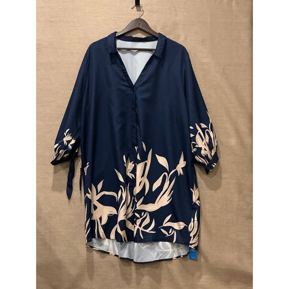 Cupshe Blue‎ Tropical Swim Cover Up Shirt Womens XL NWT Beach Vacation